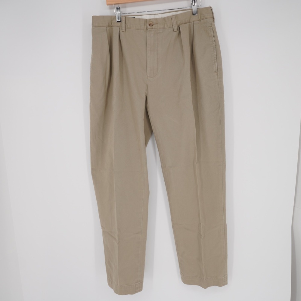 VTG Polo Ralph Lauren Ethan Pleated Chinos Mens35 Tan 100% Cotton 90s Classic